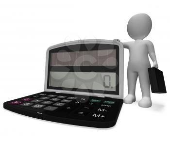 Businessman Character Indicating Calculation Commerce And Math 3d Rendering