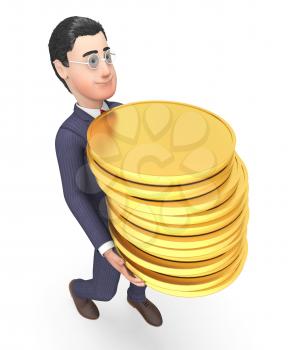 Businessman Character Indicating Prosperity Entrepreneur And Save 3d Rendering