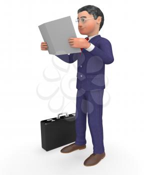 Businessman Character Indicating Progress Report And Analysis 3d Rendering