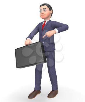 Character Businessman Showing Briefcase Render And Executive 3d Rendering