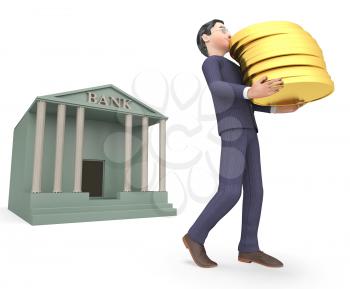 Savings Character Indicating Business Person And Earn 3d Rendering
