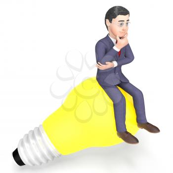 Thinking Lightbulb Representing Render Reflecting And Entrepreneur 3d Rendering