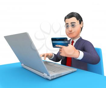 Credit Card Showing World Wide Web And Business Person 3d Rendering