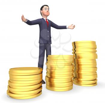 Coins Money Showing Business Person And Earn 3d Rendering