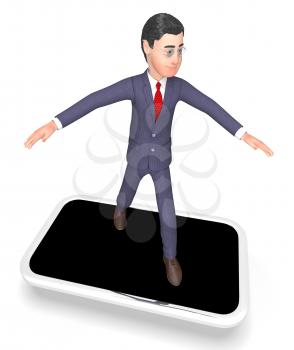 Smartphone Online Showing World Wide Web And Business Person 3d Rendering