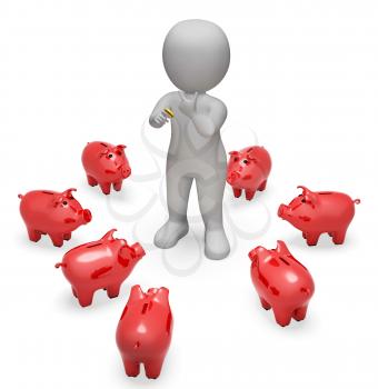 Save Money Showing Piggy Bank And Prosperity 3d Rendering