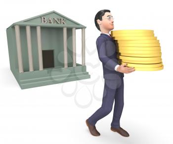 Bank Coins Meaning Business Person And Cash 3d Rendering