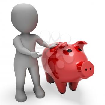 Character Savings Meaning Piggy Bank And Finance 3d Rendering