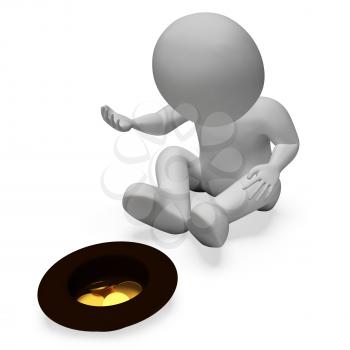 Begging Coins Indicating Give Jobless And Vagrant 3d Rendering