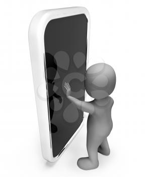 Character Smartphone Indicating World Wide Web And Website 3d Rendering