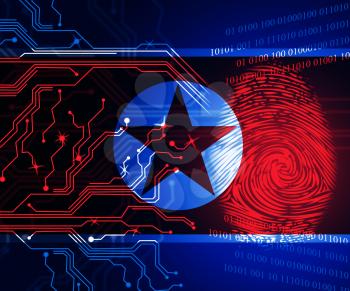 Cyber Attacks Risk From North Koreans 3d Illustration. Shows Threat By North Korea And Ransomware Or Online Cybercrime Security Crime Against Web Protection