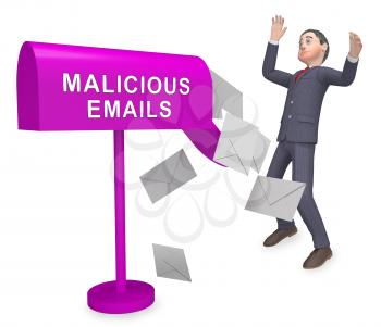 Malicious Emails Spam Malware Alert 3d Rendering Shows Suspicious Electronic Mail Virus Warning And Vulnerability