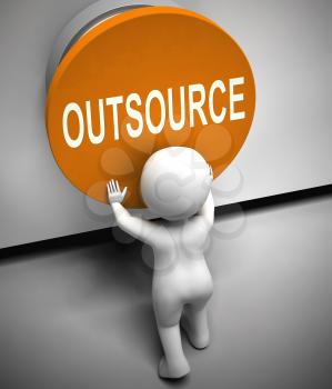 Outsource or contracting out means to subcontract or use external workers. Freelance projects or Global sourcing - 3d illustration