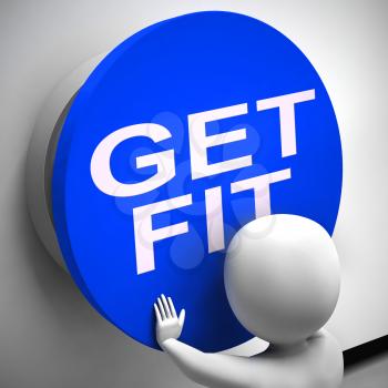 Get fit button for starting physical exercise and training. Full workout to become fit and healthy - 3d illustration