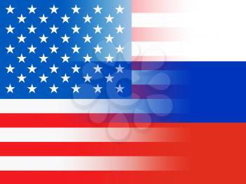 United States And Russian Flags Combined Representing Hacking