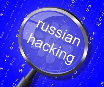 Russian Hacking Magnifier Showing Elections Hacked 3d Illustration