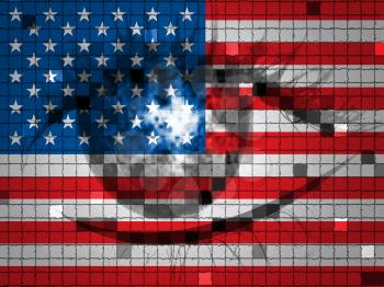 Eye On American Flag Showing Hacking 3d Illustration