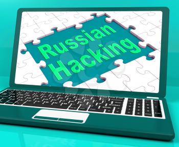 Russian Hacking Laptop Computer Showing Attack 3d Illustration