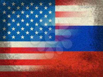 United States And Russian Flags Grunge Representing Hacking