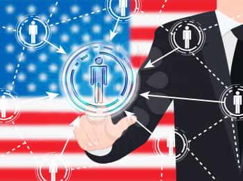 American Flag Social Media Button Pressed 3d Illustration