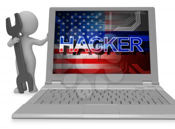 Hacker Word On Laptop Showing Hacking 3d Illustration