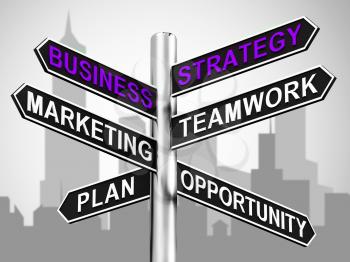 Business Strategy Signpost Showing Teamwork Marketing 3d Illustration
