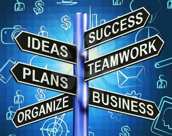 Success Ideas Teamwork Plans Signpost Shows Business Plans 3d Illustration