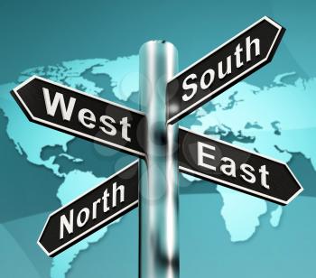 North East South West Signpost Showing Travel 3d Illustration