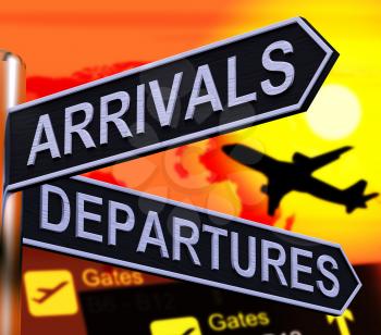 Arrivals Departures Signpost Shows Flights Airport 3d Illustration