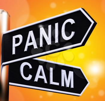 Panic Or Calm Signpost Shows Chaos Relaxation 3d Illustration