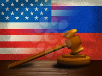 Russia Usa Flags With Gavel Hacking 3d Illustration