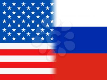 United States And Russian Flags Make Combined Background
