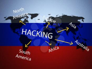 Hacking Map And Russian Flag 3d Illustration