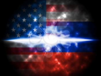 Glow On Russian Plus American Flag 3d Illustration