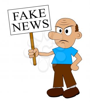 Fake News Unhappy Man Holding Sign 3d Illustration