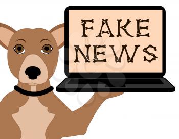 Fake News Dog Holding A Laptop Message 3d Illustration