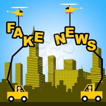Fake News Signs Being Built In Sky 3d Illustration