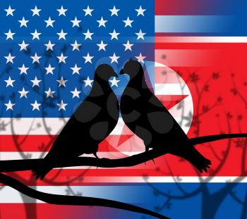 Usa North Korea Peace Doves 3d Illustration. Pacifist Freedom And Denuclearization Accord Between Trump And Rocket Man Dprk Crisis Talks