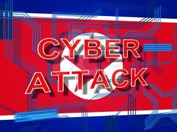 National Cyber Hackers From North Korea 3d Illustration. Shows Attack By Pyongyang And Confrontation Or Online Global Security Virus Vs US