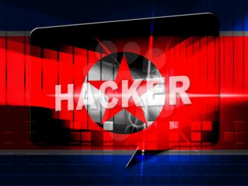 Hack Means North Korea Data Attack 3d Illustration. Online Data Cybercrime Spy From Dprk Using Phishing And Virus Versus Online Information Technology
