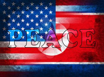 United States North Korean Peace Word 3d Illustration. Pacifist Freedom And Nuclear Accord Between Trump And Kim Jong Un Dprk Cooperation Talks