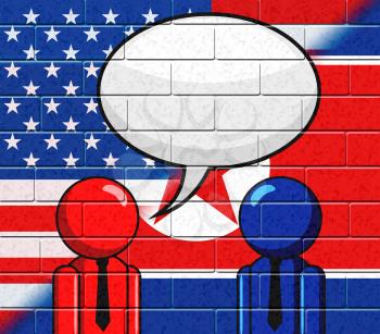 North Korean American Meeting Speech Bubble 3d Illustration. Conflict And Accord To Build Peace With President Donald Trump Copy Space