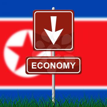 North Korean Dprk Failing Economy 3d Illustration. Shows Pyongyang Economic Disaster, No Growth, Financial Crisis And Falling Prices