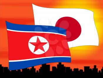 Tokyo And North Korea Dprk Military Accord 3d Illustration. Peace Hope And Love Between Countries - Japan And Kim Jong Un