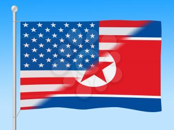 United States Versus American Flag 3d Illustration. Shows Sanctions Or Peace And Unity Between Pyongyang And Usa