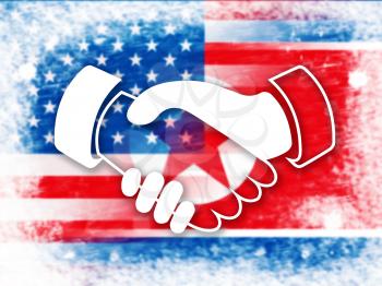 Usa North Korea Peace Holding Hands 3d Illustration. Pacifist Hope For Denuclear Talks Between Trump And Dprk Crisis
