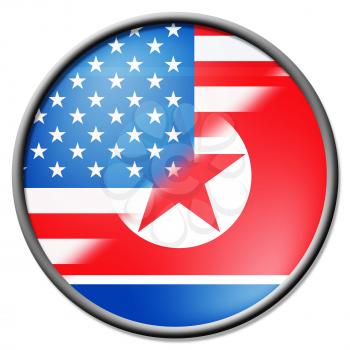 North Korea And United States Badge 3d Illustration. Shows The Conflict Or Peace And Talks Between Pyongyang And Trump