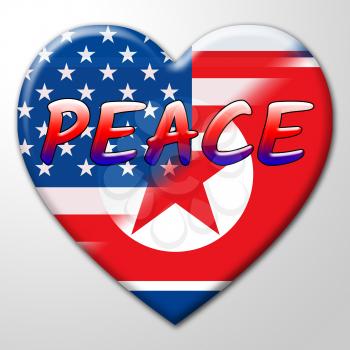 American North Korea Nuclear Peace Flag 3d Illustration. Hope Meeting And Accord Between Trump And Kim Jong Un Cooperation Talks