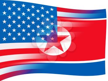 North Korean And United States Emblem 3d Illustration. Shows Nuclear Conflict Or Peace And Friendship Between Pyongyang And America