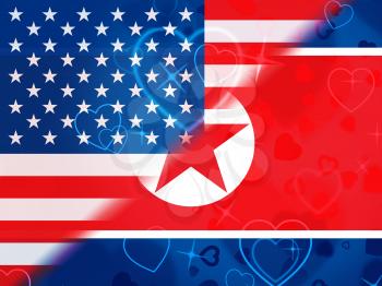 North Korean And American Sanctions Talks 3d Illustration. Diplomacy Or Crisis And Agreement Between Pyongyang And Usa